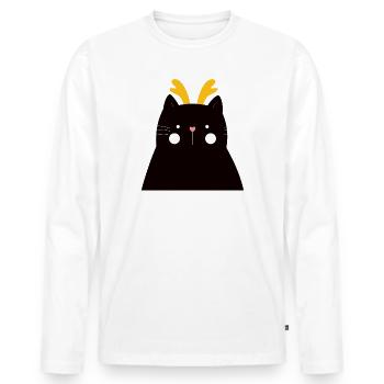 Chat noir aux bois dorés - T-shirt manches longues Premium bio Homme - blanc - Devant - Nico (187cm)