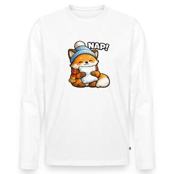 Winterkuschel Fuchs mit Mütze - Männer Premium Bio Langarmshirt - Weiß - Vorne - Nico (187cm)