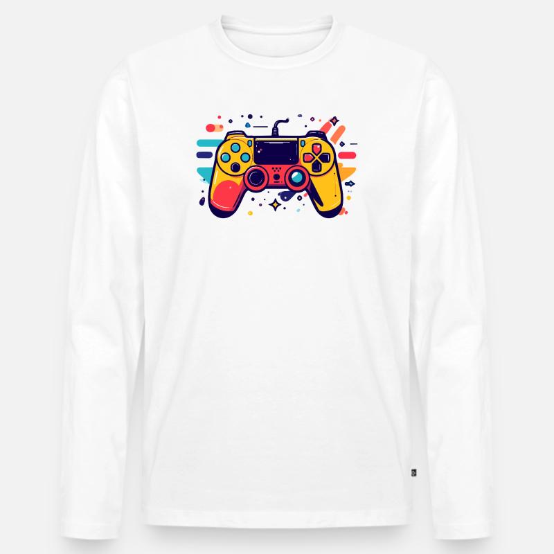 Farbiger Spielcontroller Gaming Popkunst Motiv - Männer Premium Bio Langarmshirt - Weiß