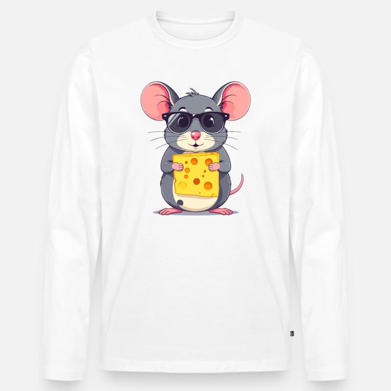 coole Käse Maus mit Sonnenbrille - Männer Premium Bio Langarmshirt - Weiß