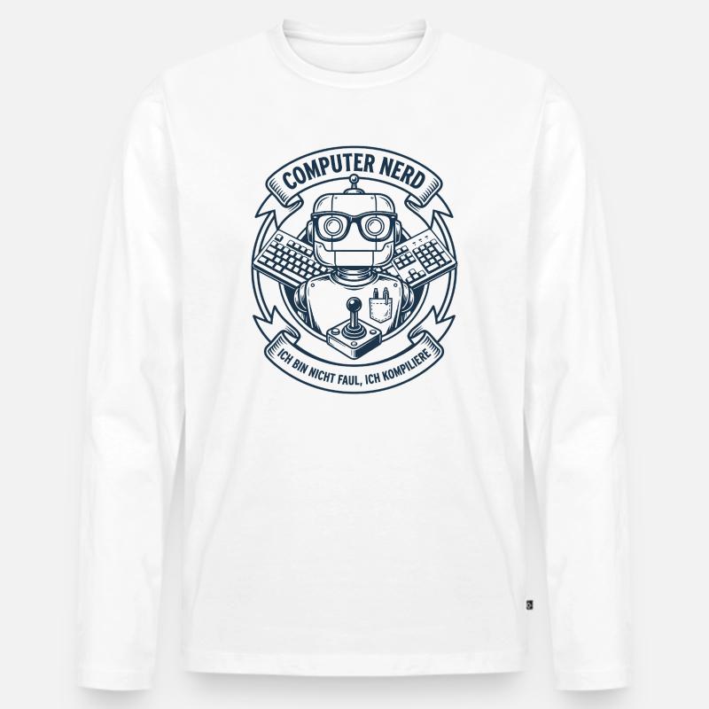 Computer Nerd Roboter Logo - Männer Premium Bio Langarmshirt - Weiß