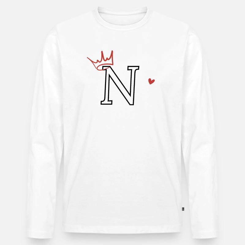 Buchstaben n Kronenherz - Männer Premium Bio Langarmshirt - Weiß