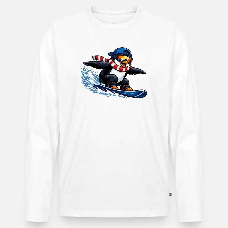 Pinguin Boarder Wintersport - Männer Premium Bio Langarmshirt - Weiß