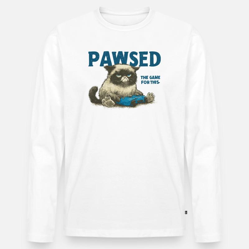 Das Spiel Cat mit Controller PAWSED - Männer Premium Bio Langarmshirt - Weiß