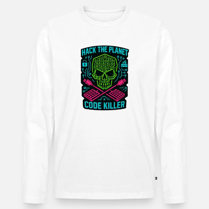 Hack the Planet Code Killer - Cybersécurité - T-shirt manches longues Premium bio Homme - blanc
