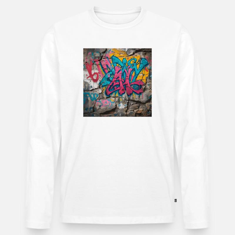 Bunte Graffiti auf Steinwand - Männer Premium Bio Langarmshirt - Weiß