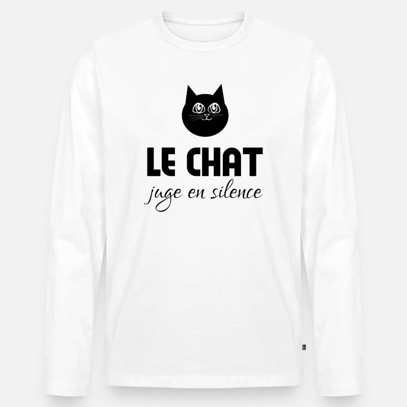 Die Katze urteilt schweigend - Männer Premium Bio Langarmshirt - Weiß