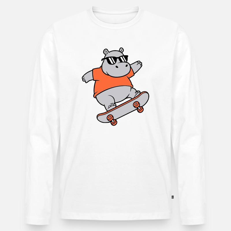 Cooles Nilpferd Skater Skateboard Vektor - Männer Premium Bio Langarmshirt - Weiß