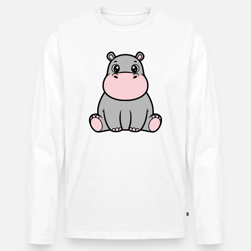 Süßes Baby Nilpferd Sitzend Kawaii - Männer Premium Bio Langarmshirt - Weiß