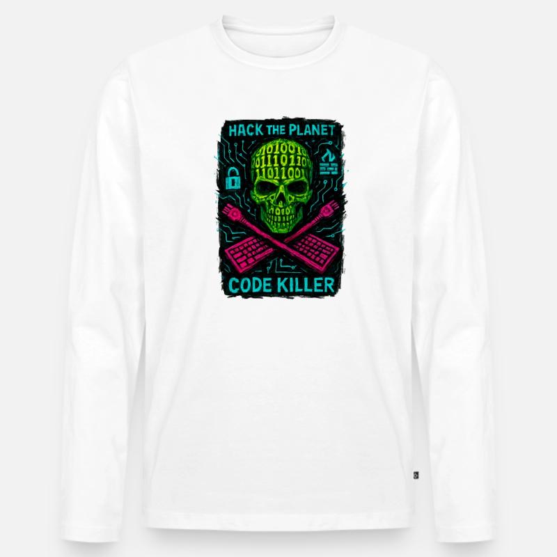 Hack the Planet Code Killer – Cybersicherheit - Männer Premium Bio Langarmshirt - Weiß