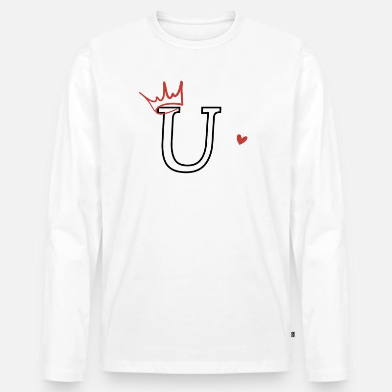 Buchstabe u, Kronenherz - Männer Premium Bio Langarmshirt - Weiß