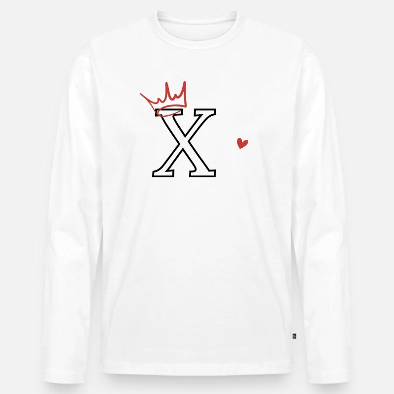 Buchstabe x Herzkrone - Männer Premium Bio Langarmshirt - Weiß