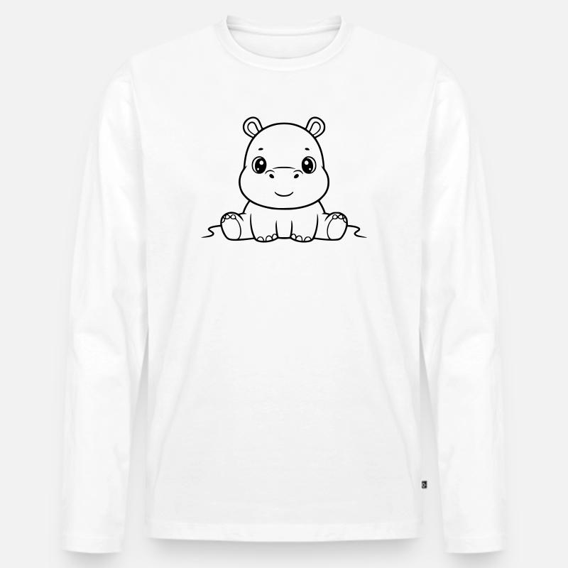 Süßes Baby Nilpferd Comic Outline - Männer Premium Bio Langarmshirt - Weiß