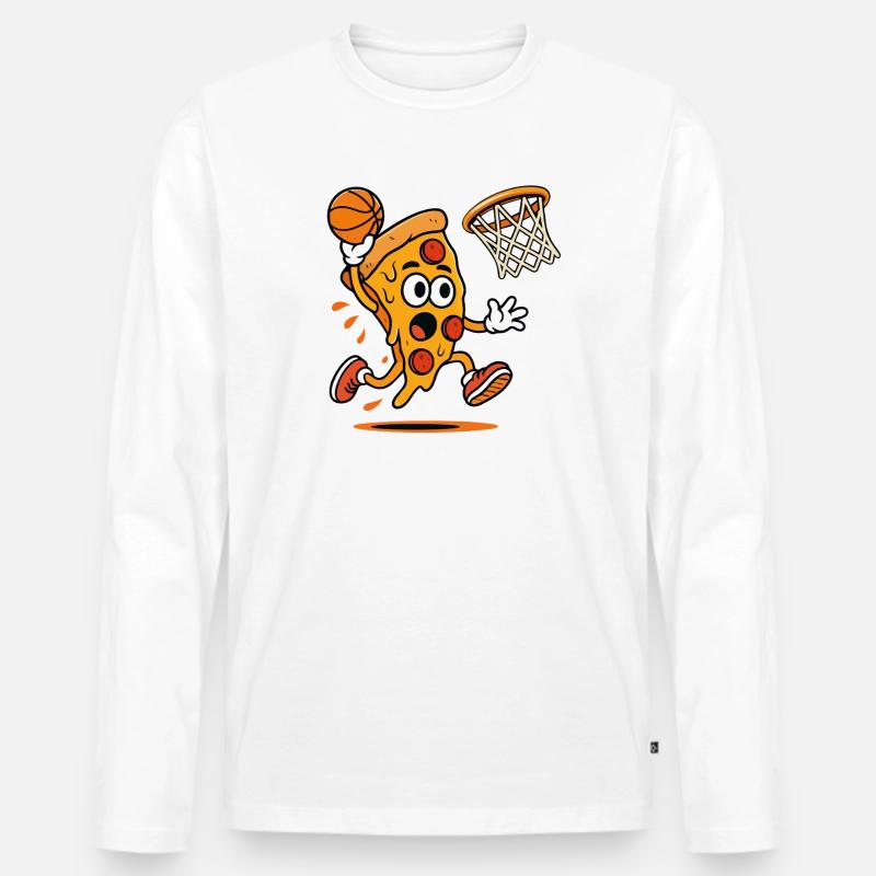 Pizza Slam Dunk Karikatur - Männer Premium Bio Langarmshirt - Weiß