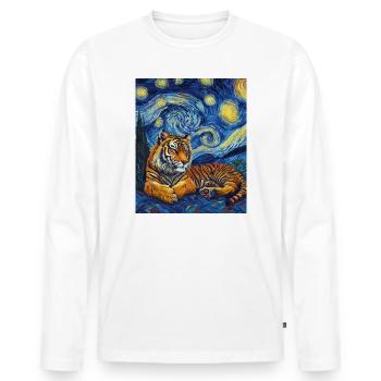 Tiger Van Gogh - T-shirt manches longues Premium bio Homme - blanc - Devant - Nico (187cm)