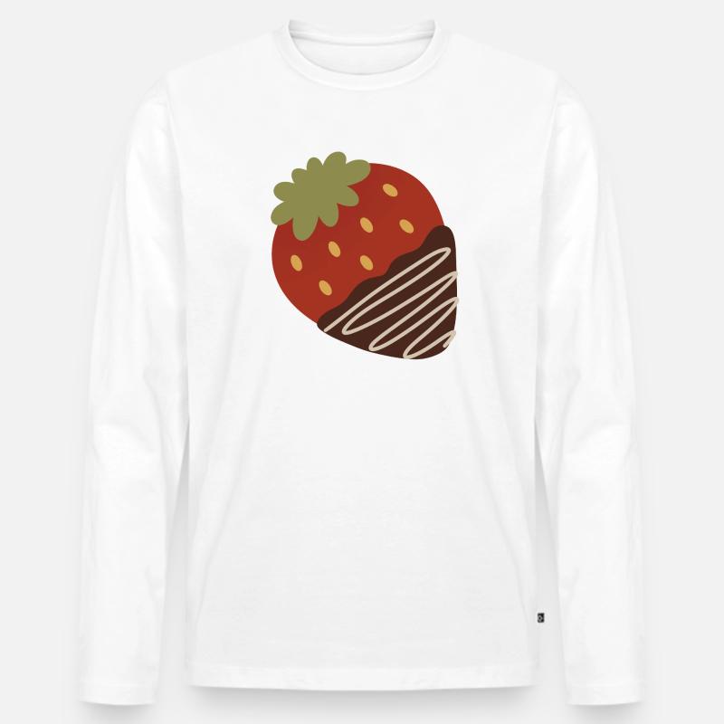 Erdbeere in Schokolade getaucht - Männer Premium Bio Langarmshirt - Weiß
