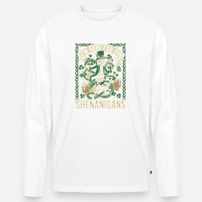 Skelett Leprechaun Shenanigans - Männer Premium Bio Langarmshirt - Weiß