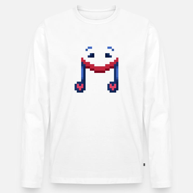 Smiling Musical Note Pixel Art - Männer Premium Bio Langarmshirt - Weiß