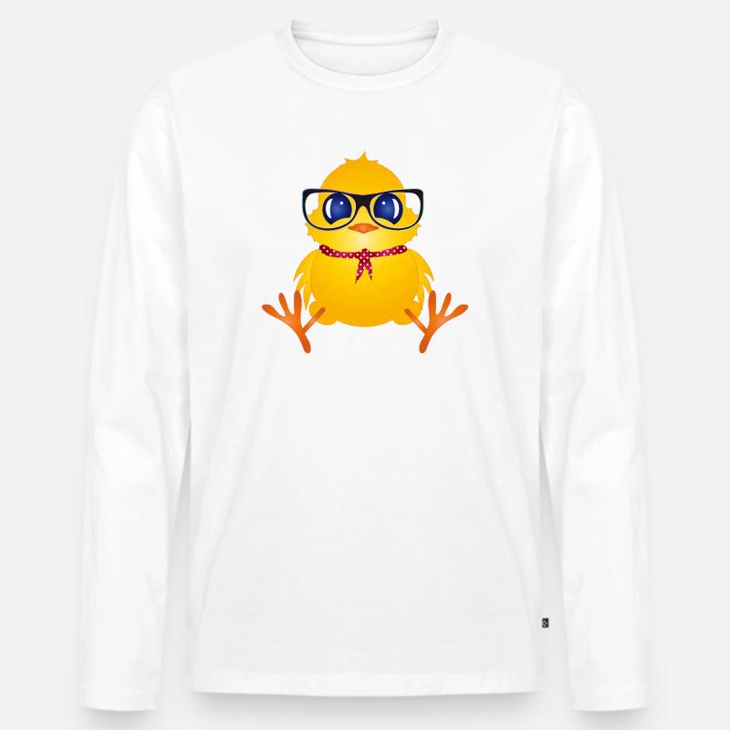 Niedliches Küken mit Nerd-Brille - Männer Premium Bio Langarmshirt - Weiß