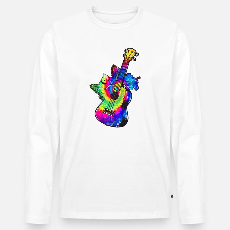 Hawaiian Ukulele Uke Tie Dye - Männer Premium Bio Langarmshirt - Weiß