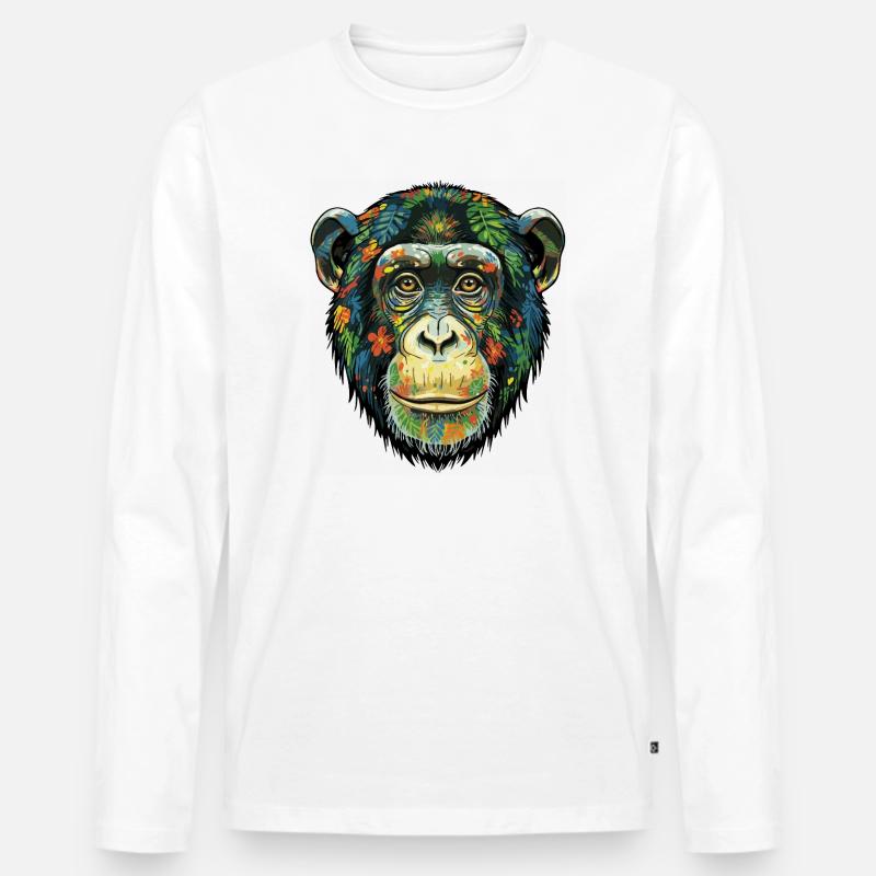 Bunte Schimpansenblüten - Männer Premium Bio Langarmshirt - Weiß