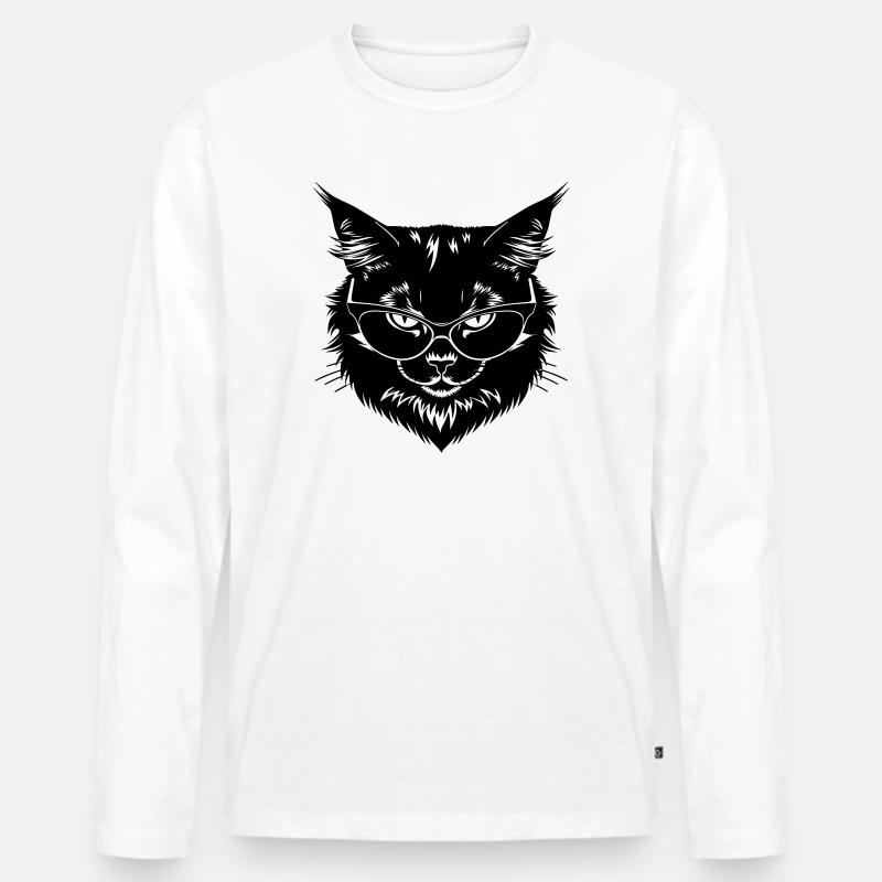 Schwarze Katze mit Brille - Männer Premium Bio Langarmshirt - Weiß