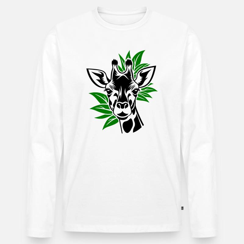 Giraffe mit Blätter im Hintergrund - Männer Premium Bio Langarmshirt - Weiß