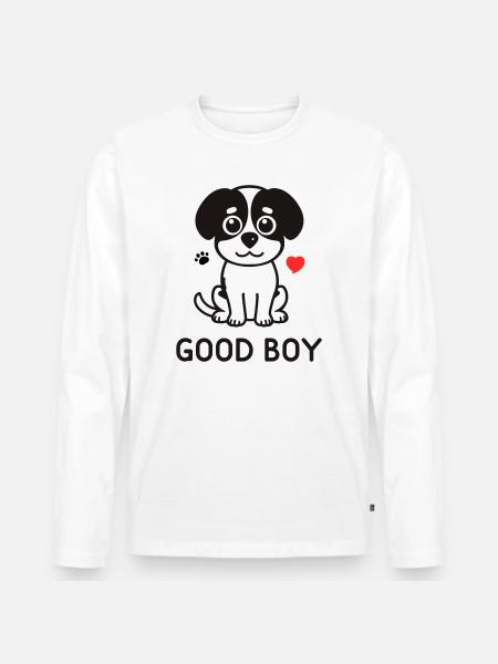 Good Boy – Cute Dog Motif - Men's Premium Organic Long Sleeve Shirt - white