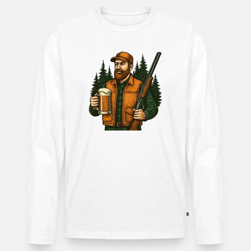 Waldjäger mit Bier und Gewehr - Männer Premium Bio Langarmshirt - Weiß