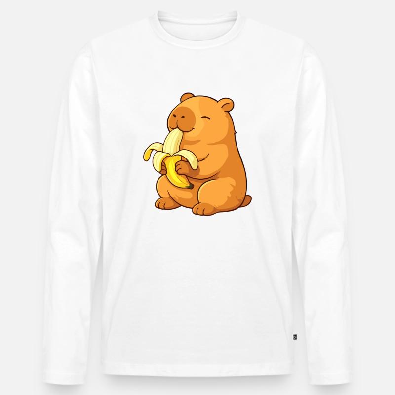 Lächelnder Capybara isst Banane - Männer Premium Bio Langarmshirt - Weiß
