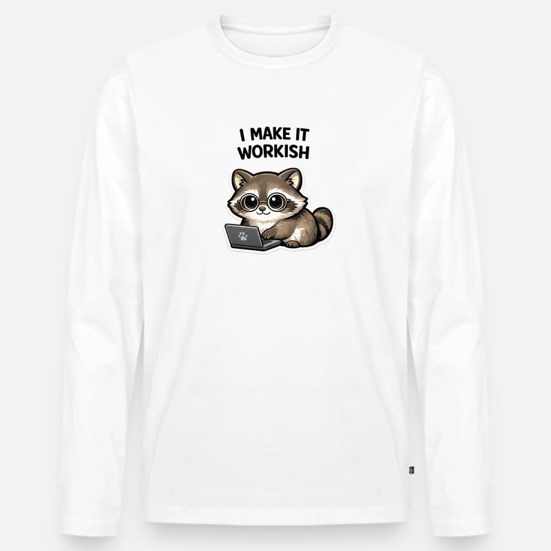 Workish Waschbär am Laptop - Männer Premium Bio Langarmshirt - Weiß