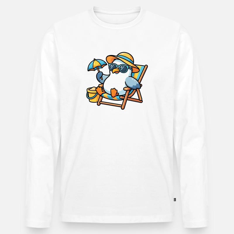 Strandpinguin im Sonnenstil - Männer Premium Bio Langarmshirt - Weiß