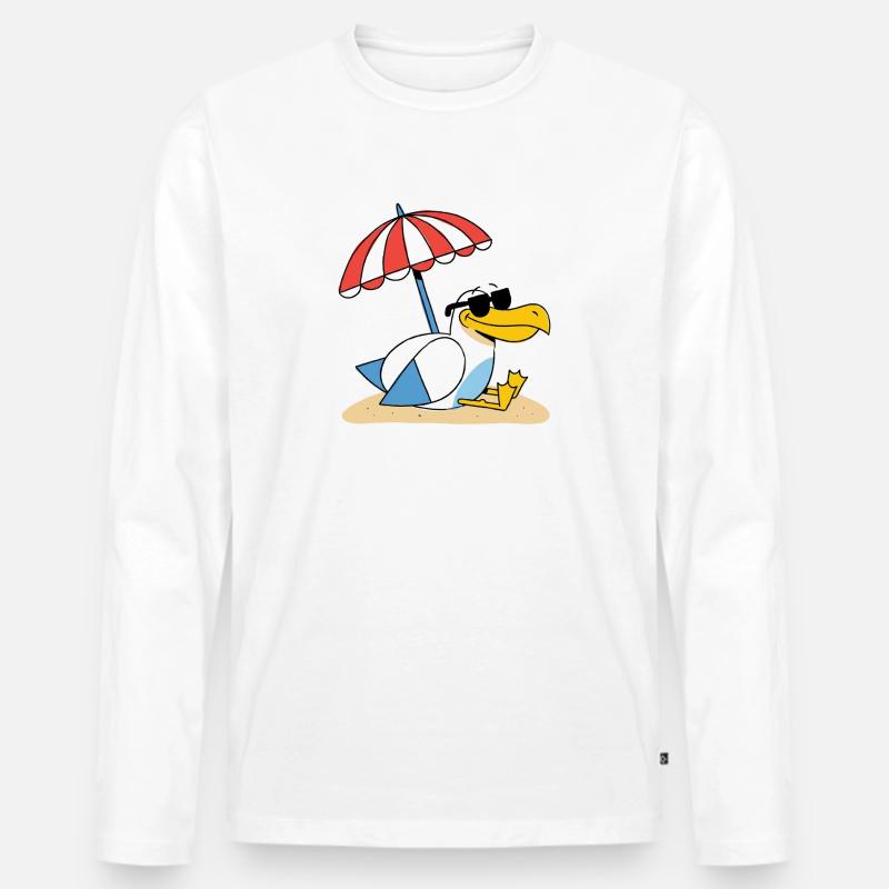 Sonniges Strand-Möwe mit Schirm - Männer Premium Bio Langarmshirt - Weiß