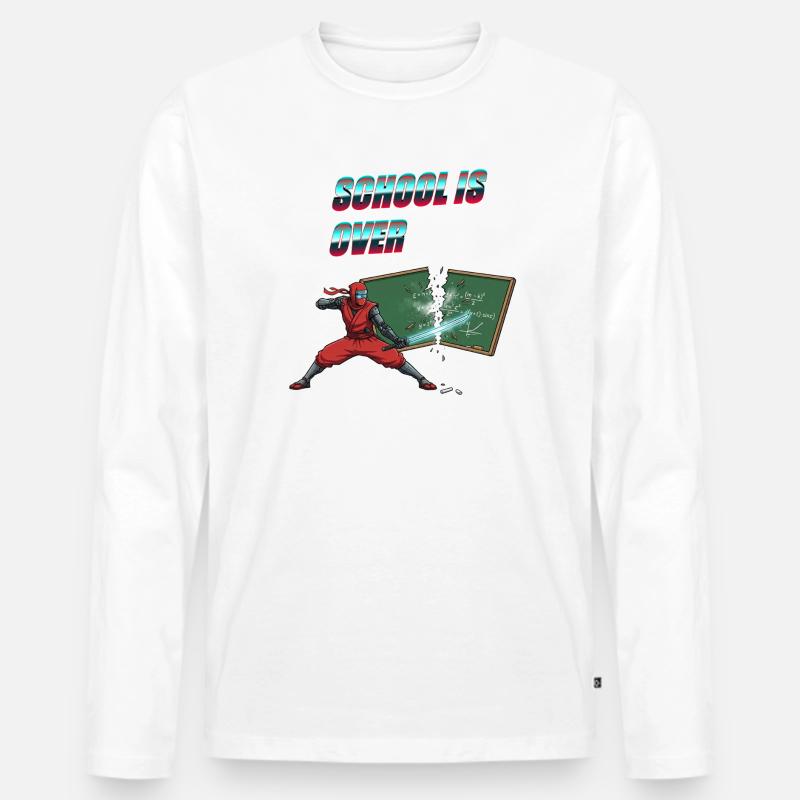 Ninja Schulschluss - Männer Premium Bio Langarmshirt - Weiß