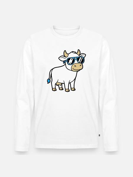 Cool Cow Sunglasses Casual Vector - Men's Premium Organic Long Sleeve Shirt - white