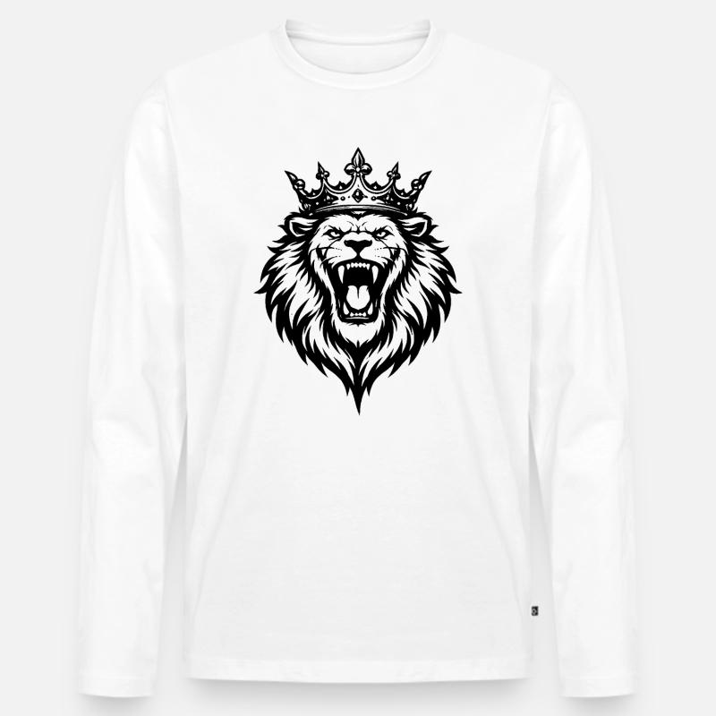 Brüllender Löwe mit Krone  - Männer Premium Bio Langarmshirt - Weiß