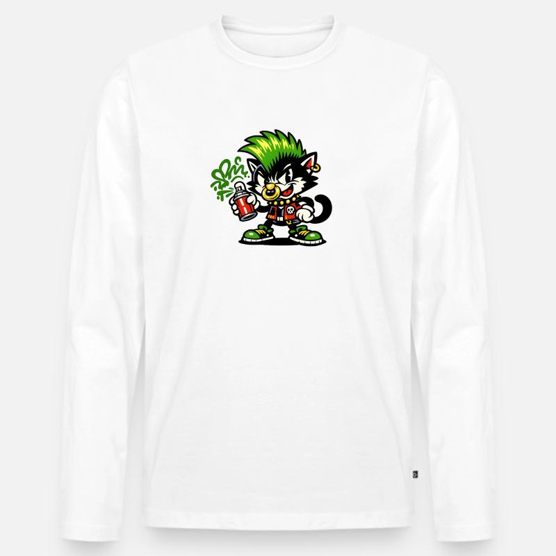 Punk-Katz Graffiti Sprayer - Männer Premium Bio Langarmshirt - Weiß
