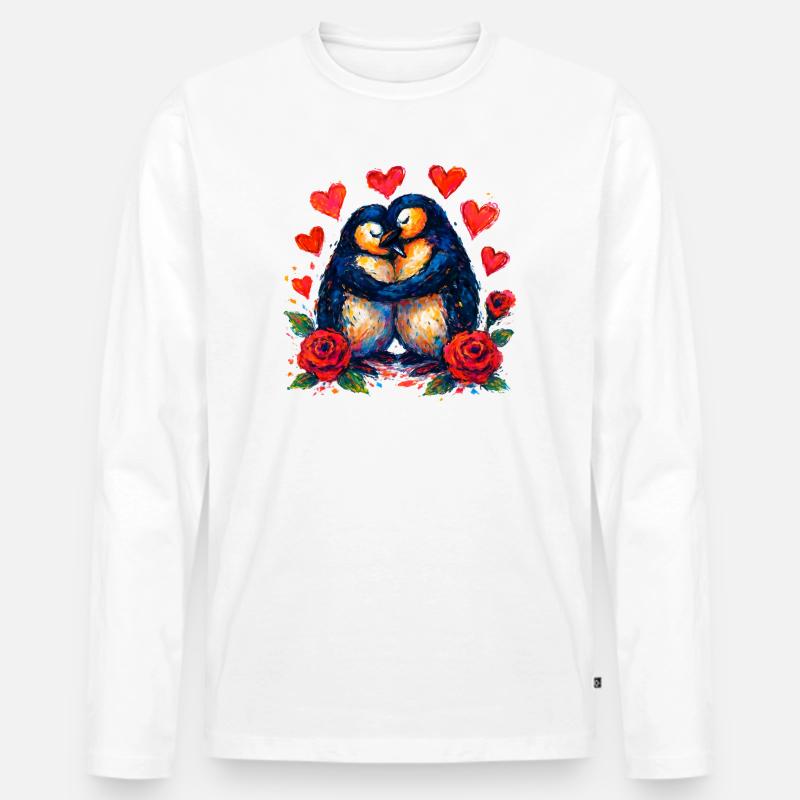 Wasserfarbene Pinguine der Liebe - Männer Premium Bio Langarmshirt - Weiß