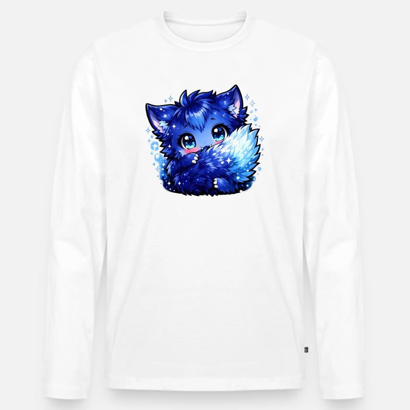 Blauer Eisfuchs Chibi-Design - Männer Premium Bio Langarmshirt - Weiß