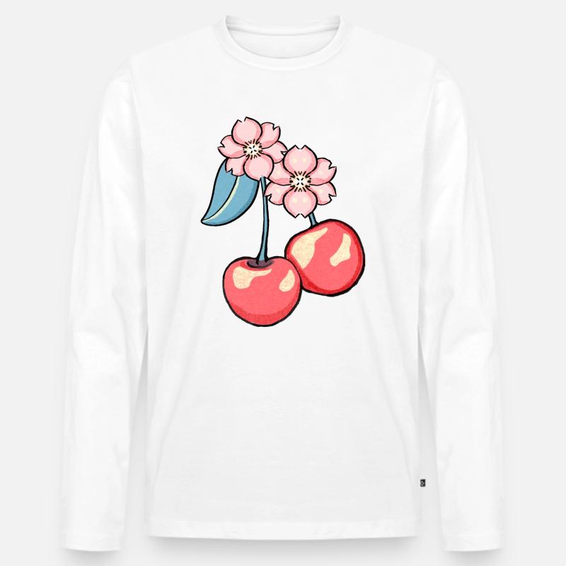 Kirschblüten Charme Illustration - Männer Premium Bio Langarmshirt - Weiß