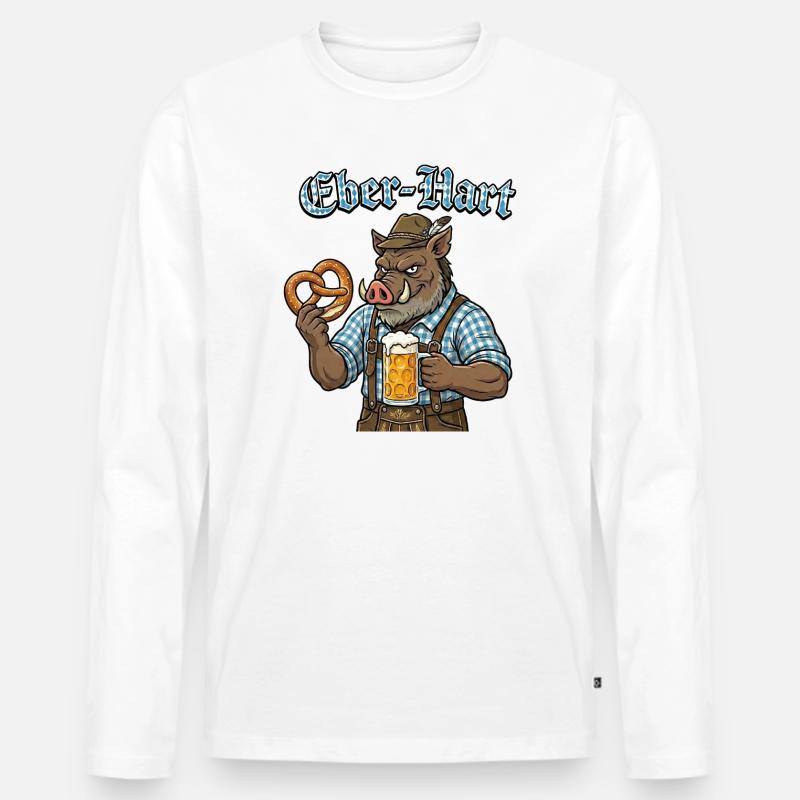 Eber-Hart Bierheld mit Brezel - Männer Premium Bio Langarmshirt - Weiß