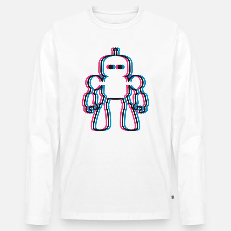 Roboter 3D Effekt KI Sci-Fi  - Männer Premium Bio Langarmshirt - Weiß