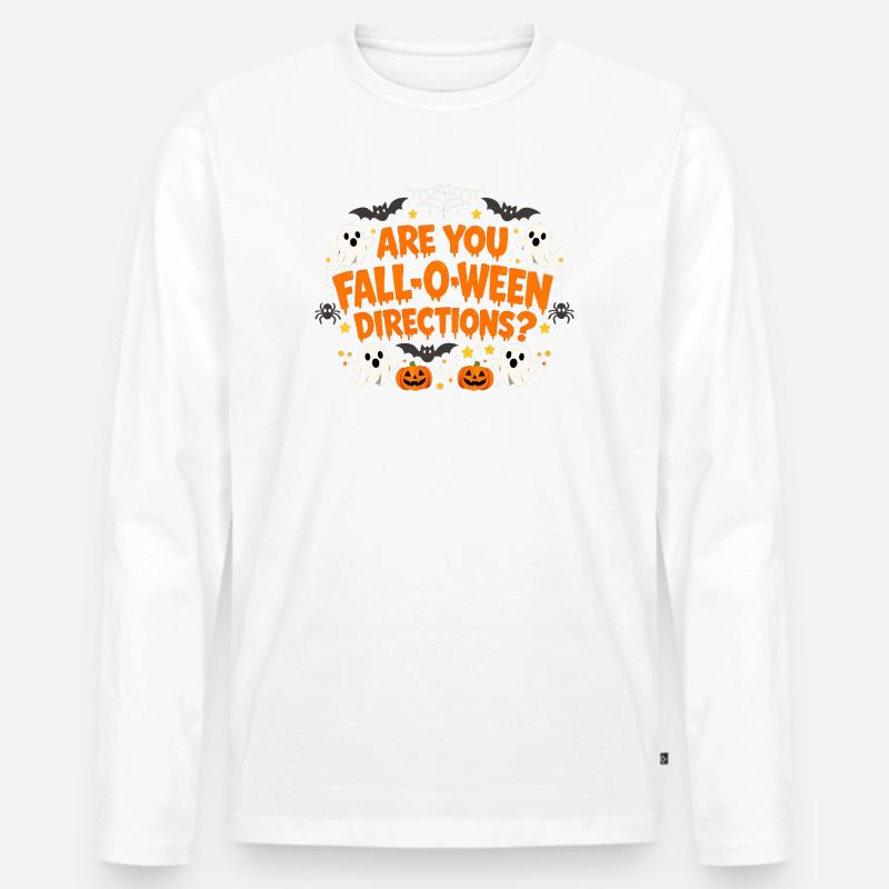 Bist du ein Herbst-O-Ween-Anleitungslehrer? Hallow - Männer Premium Bio Langarmshirt - Weiß