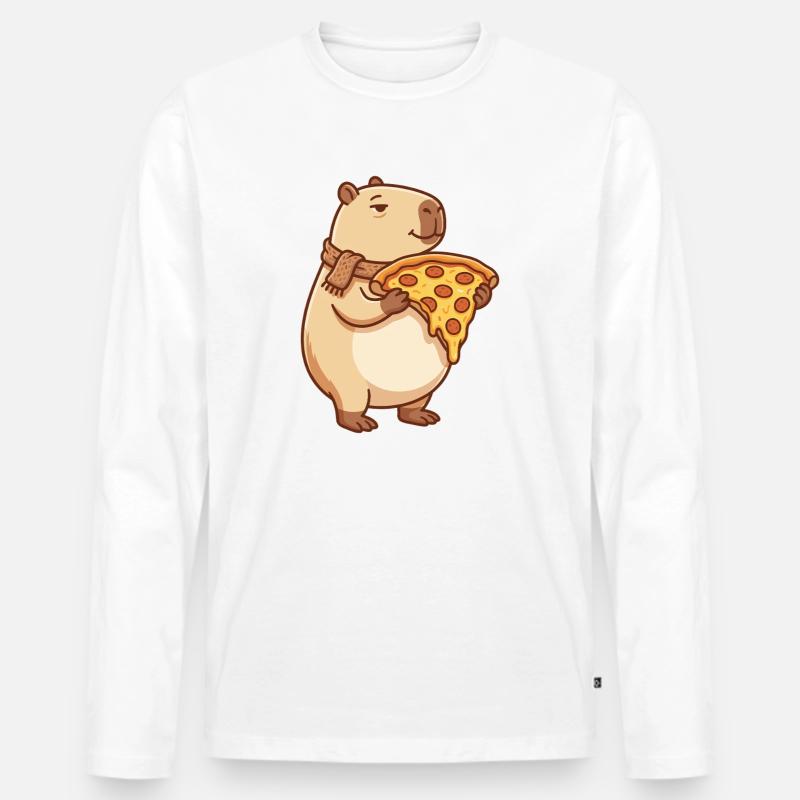 Pizza Capybara mit schmelzendem Käse - Männer Premium Bio Langarmshirt - Weiß