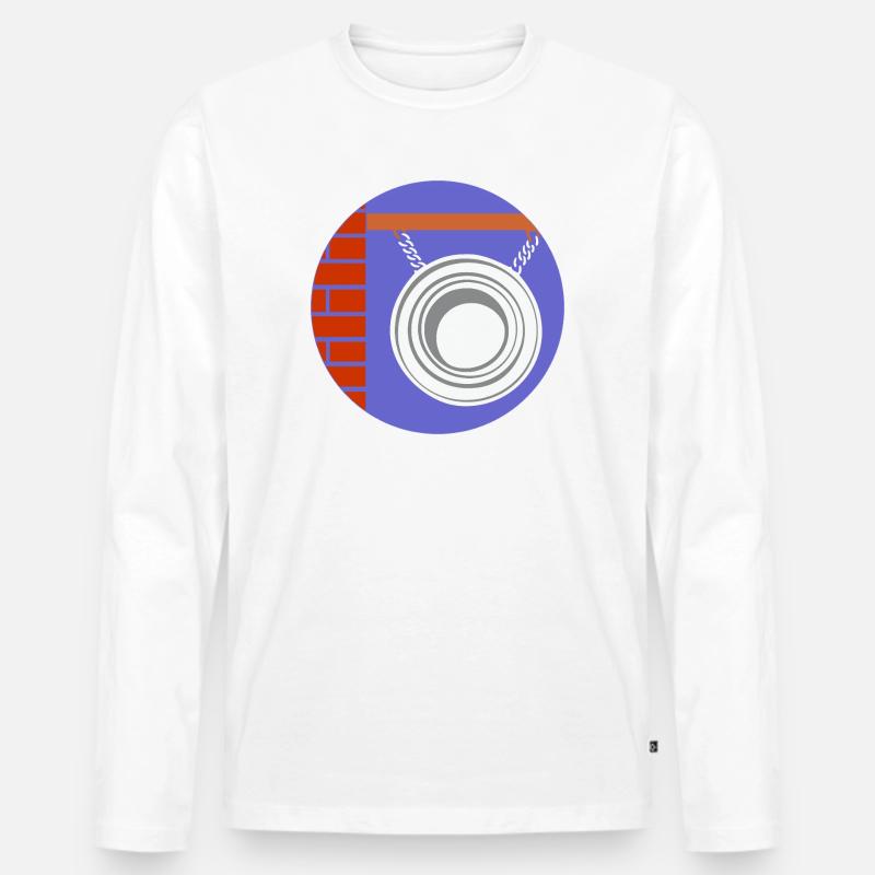51169_Friseur Kreispendant vor Backsteinwand - Männer Premium Bio Langarmshirt - Weiß