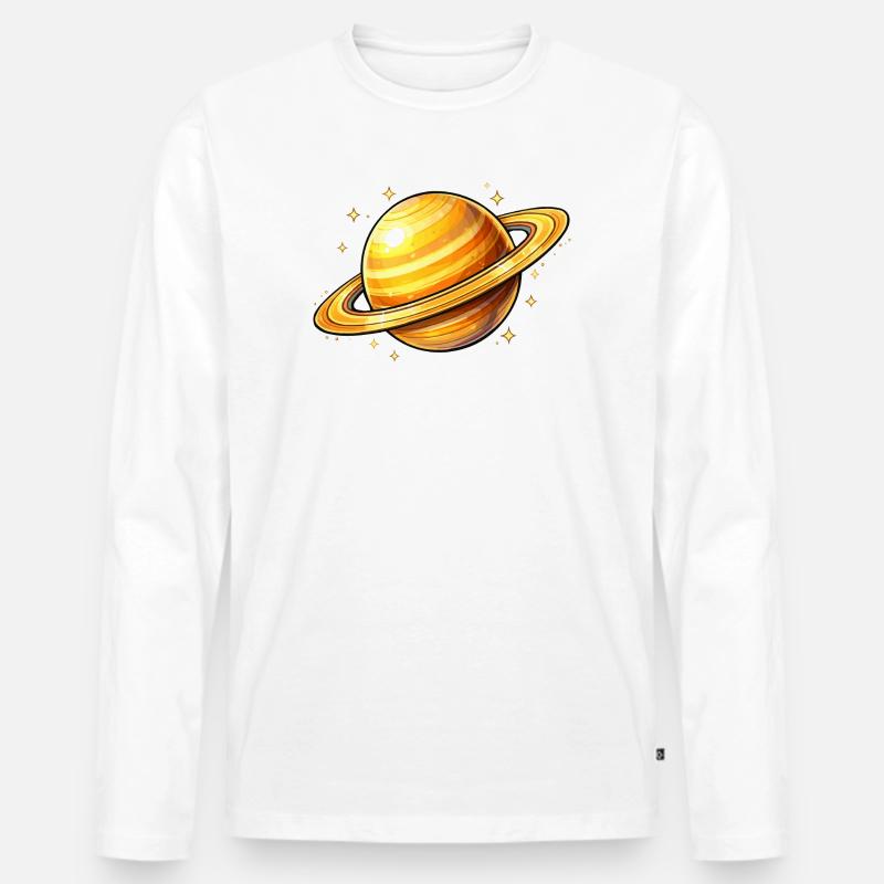 Saturn mit leuchtenden Ringen - Männer Premium Bio Langarmshirt - Weiß