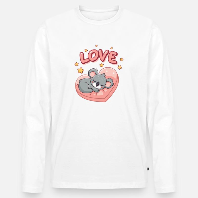 Koala schläft auf Pastellherz - Männer Premium Bio Langarmshirt - Weiß