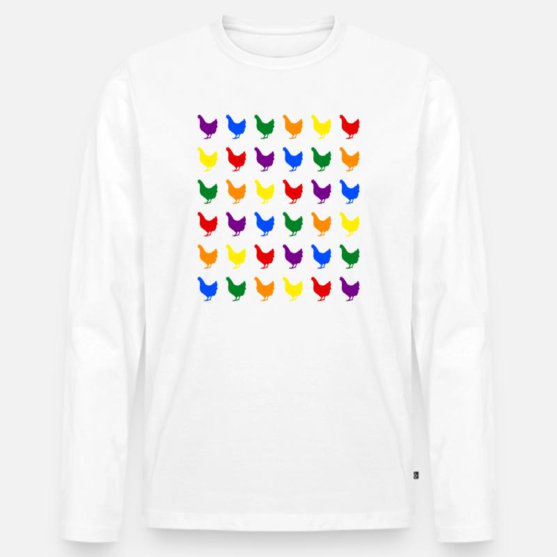 Regenbogen Hühner - Männer Premium Bio Langarmshirt - Weiß