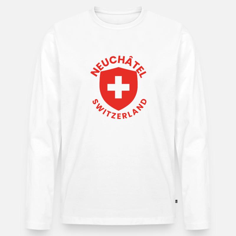 Neuchâtel Schweizer Schild - Männer Premium Bio Langarmshirt - Weiß