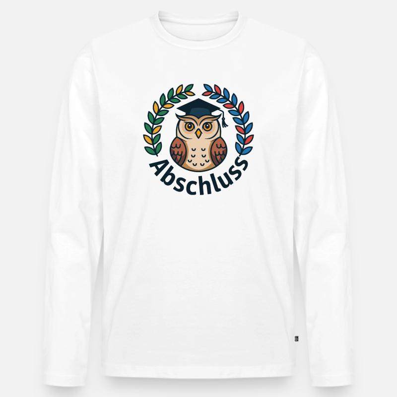 Abschluss-Eule mit Kranz und Mütze - Männer Premium Bio Langarmshirt - Weiß
